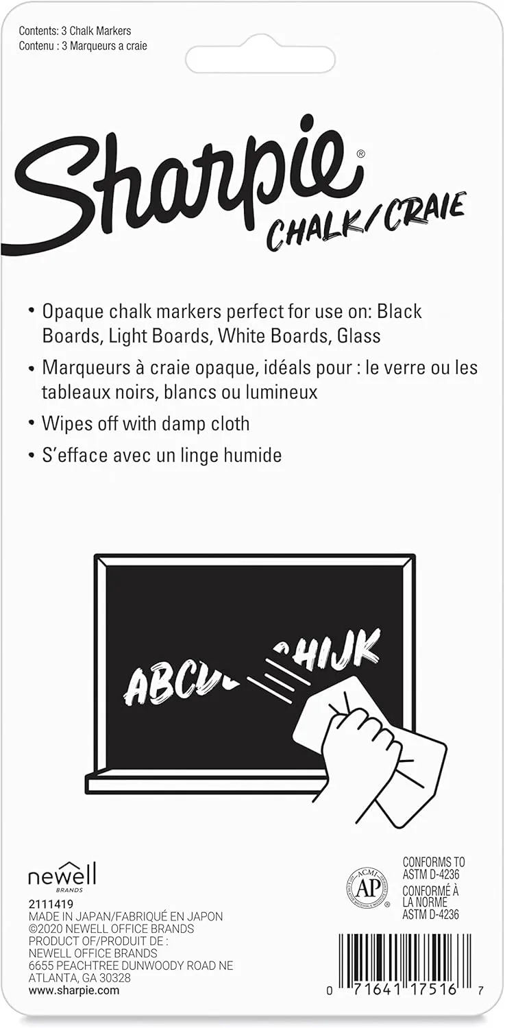 SHARPIE Wet-Erase Chalk Markers, Medium Point, Assorted Colors