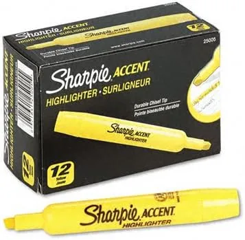 Sharpie Tank Style Highlighters, Chisel Tip, Yellow - 12 Pack
