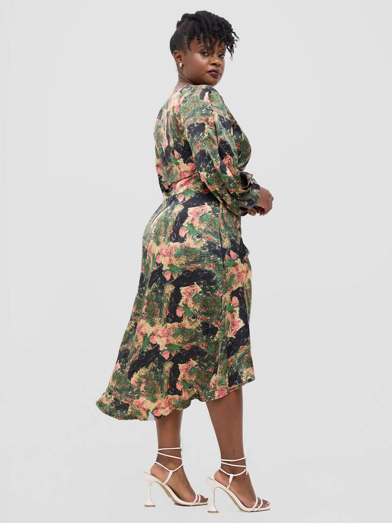Zahra Dress - Green Abstract Print