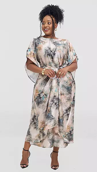 Silk House Collection Elodie Kaftan - Cream Print