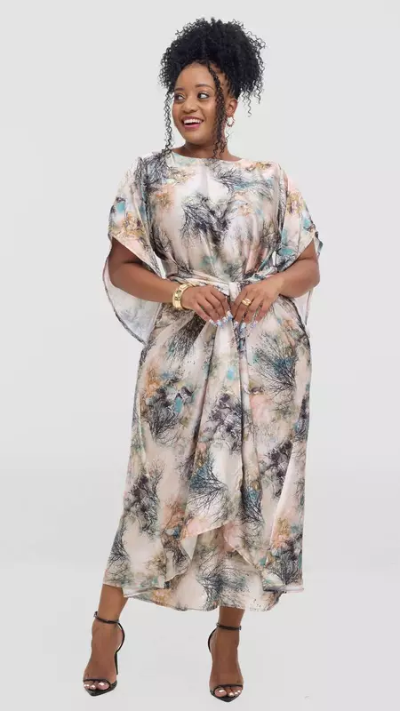Silk House Collection Elodie Kaftan - Cream Print