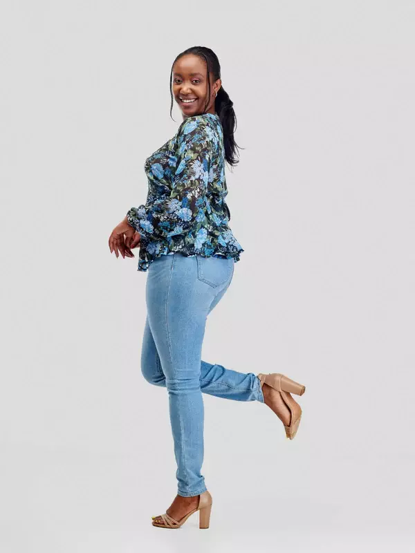 Silk House Collection Hulya Top - Blue Floral Print