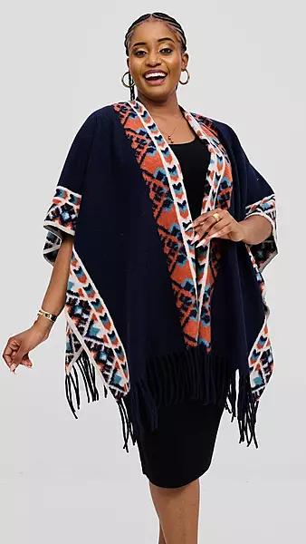 Silk House Collection Ari Poncho - Navy
