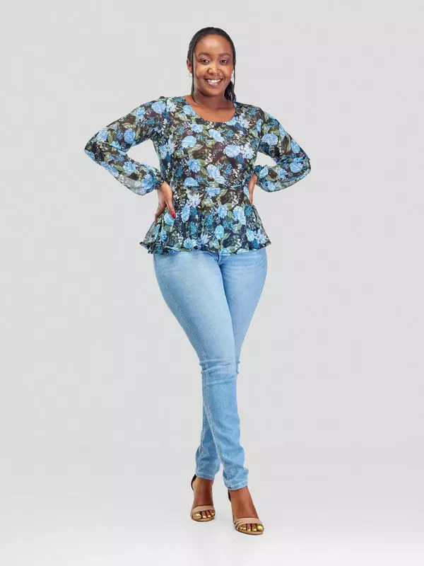 Silk House Collection Hulya Top - Blue Floral Print