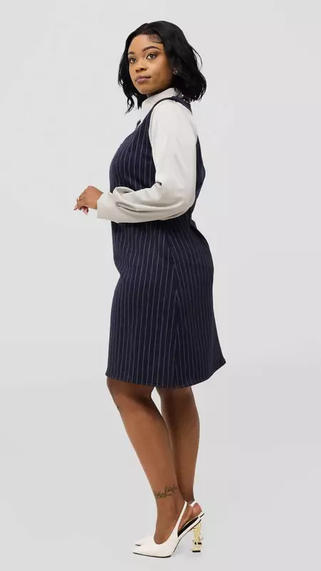 Silk House Collection Curvy Plus Size Amara Dress - Navy Blue Pinstripe