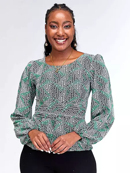 Silk House Collection Thera Top - Black / White Tribal Print