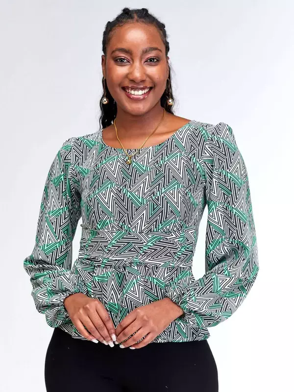 Silk House Collection Thera Top - Black / White Tribal Print