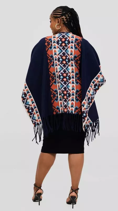 Silk House Collection Ari Poncho - Navy