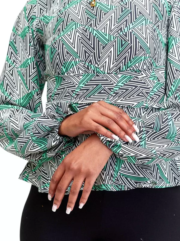 Silk House Collection Thera Top - Black / White Tribal Print