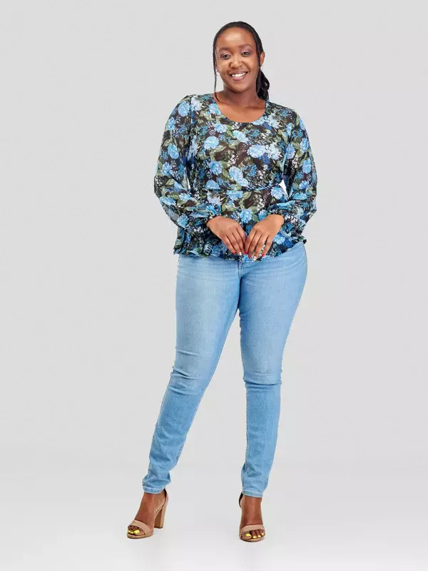 Silk House Collection Hulya Top - Blue Floral Print
