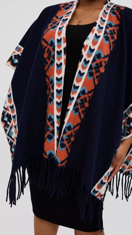 Silk House Collection Ari Poncho - Navy