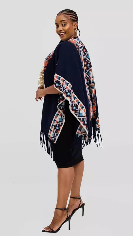Silk House Collection Ari Poncho - Navy
