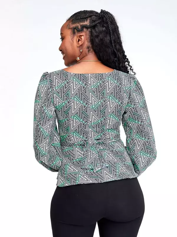 Silk House Collection Thera Top - Black / White Tribal Print