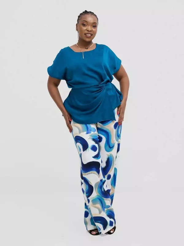 Silk House Collection Rana Pant - Blue Abstract Print