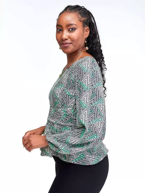 Silk House Collection Thera Top - Black / White Tribal Print