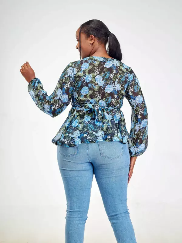 Silk House Collection Hulya Top - Blue Floral Print