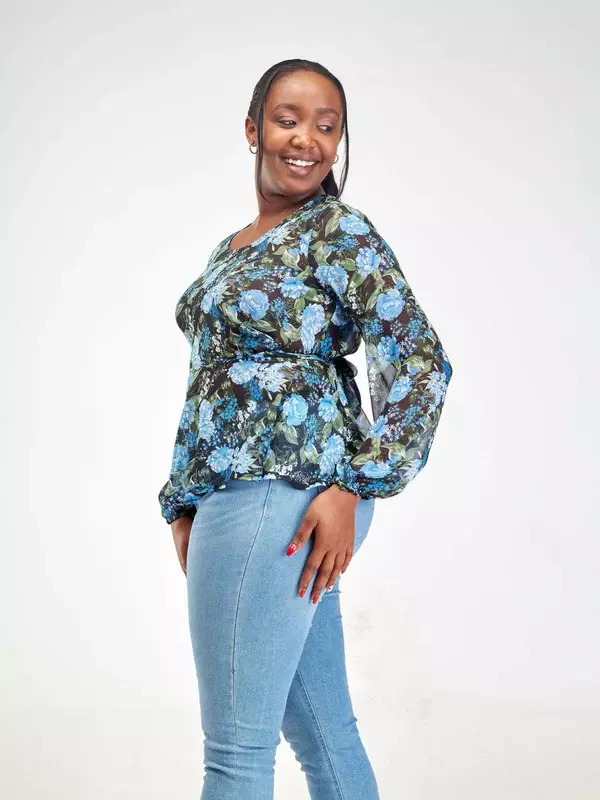 Silk House Collection Hulya Top - Blue Floral Print