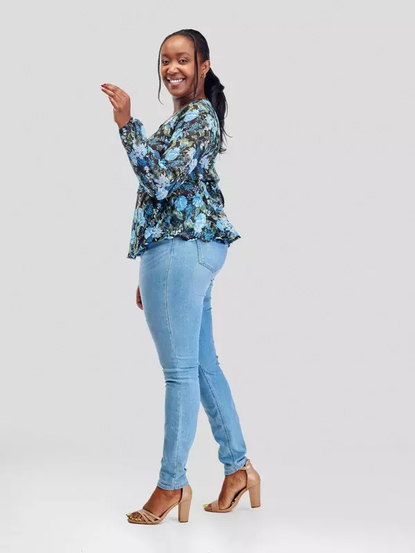 Silk House Collection Hulya Top - Blue Floral Print