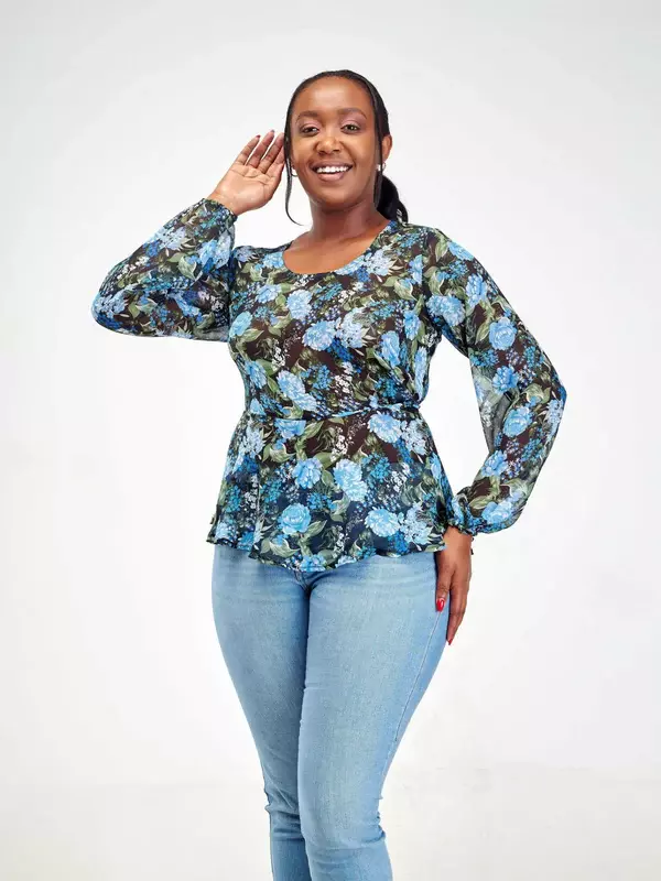 Silk House Collection Hulya Top - Blue Floral Print