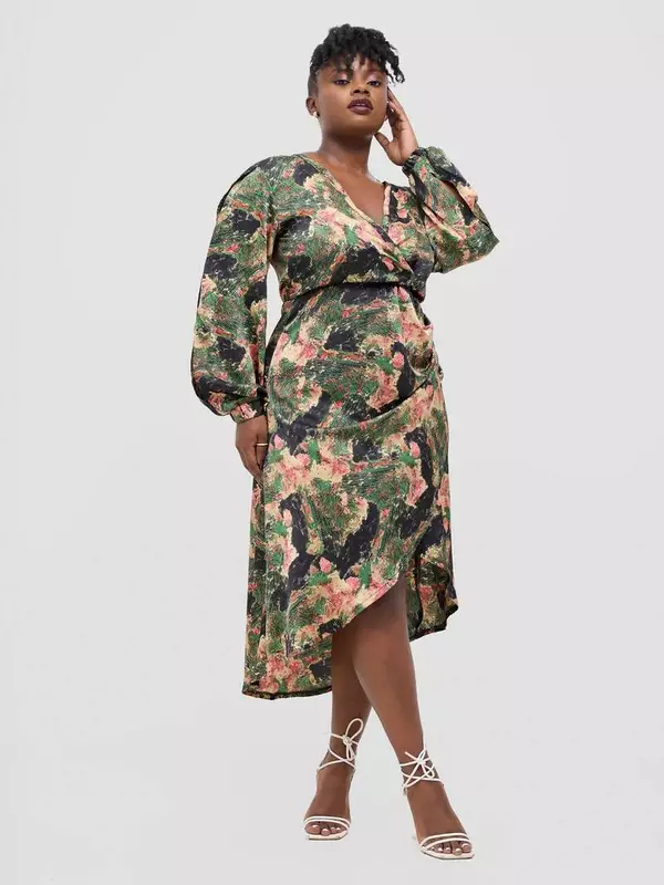 Zahra Dress - Green Abstract Print
