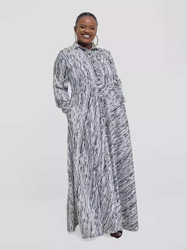 Silk House Collection Waridi Dress - Black / White Stripe