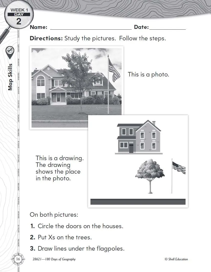 180 Days™: Social Studies, Geography for Kindergarten Practice Workbook for Classroom and Home