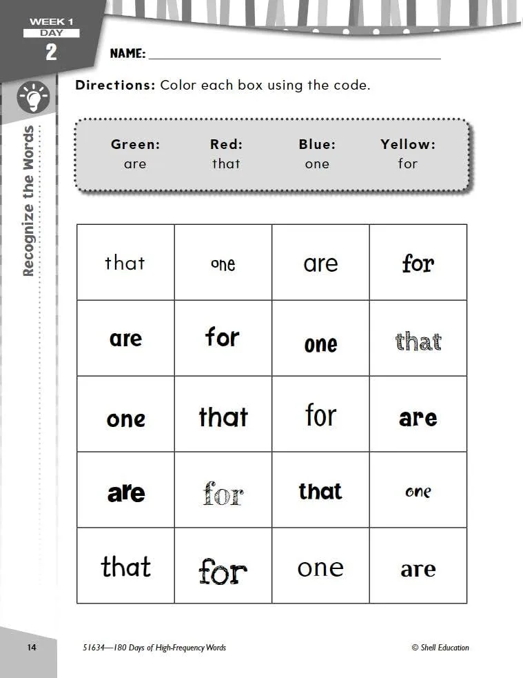 180 Days of High-Frequency Words for First Grade - Learn to Read First Grade Workbook