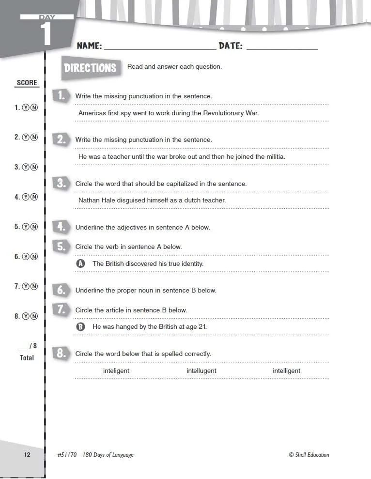 Shell Education 180 Days of Language for Fifth Grade (180 Days of Practice)