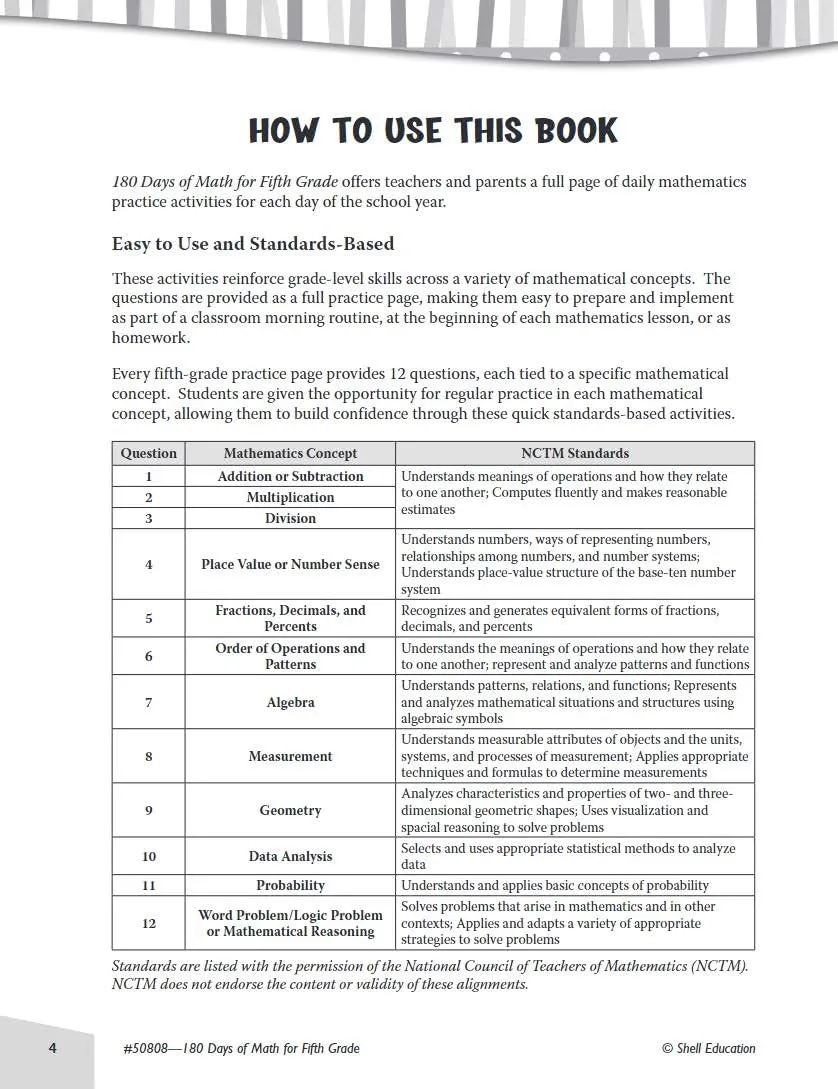 Shell Education 180 Days of Math for Fifth Grade (180 Days of Practice)