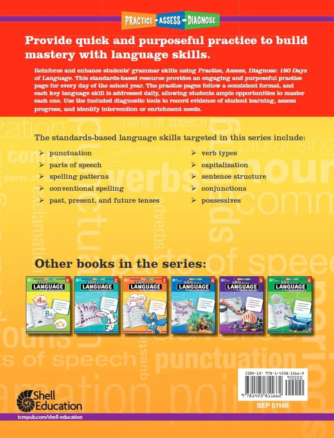 Shell Education 180 Days of Language for First Grade (180 Days of Practice)
