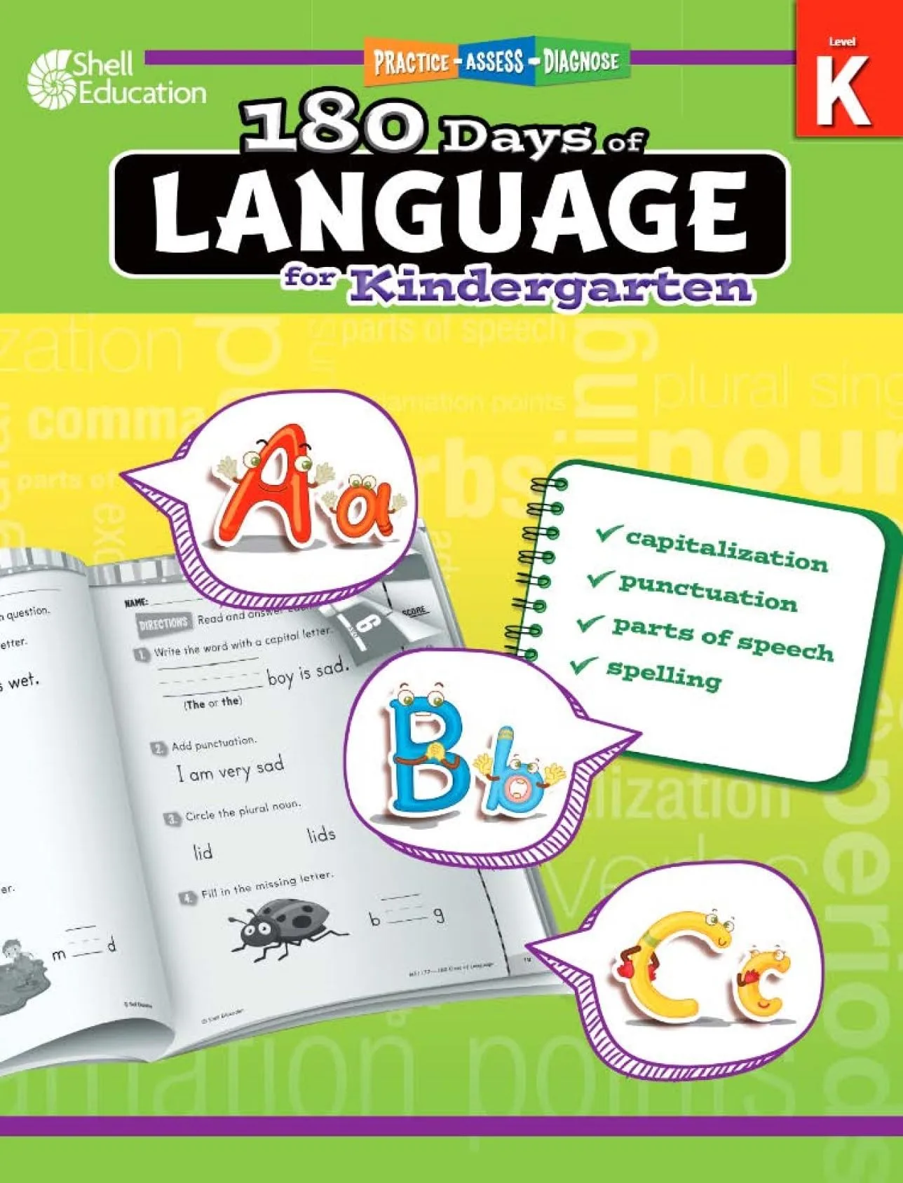 Shell Education 180 Days of Language for Kindergarten (180 Days of Practice)