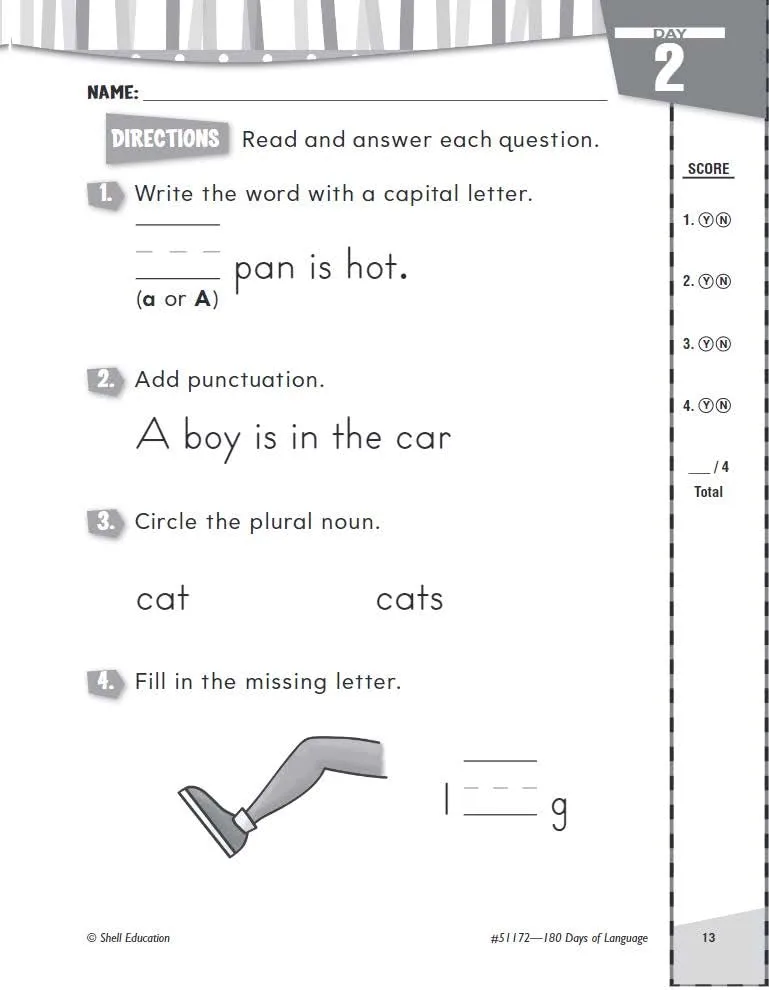 Shell Education 180 Days of Language for Kindergarten (180 Days of Practice)