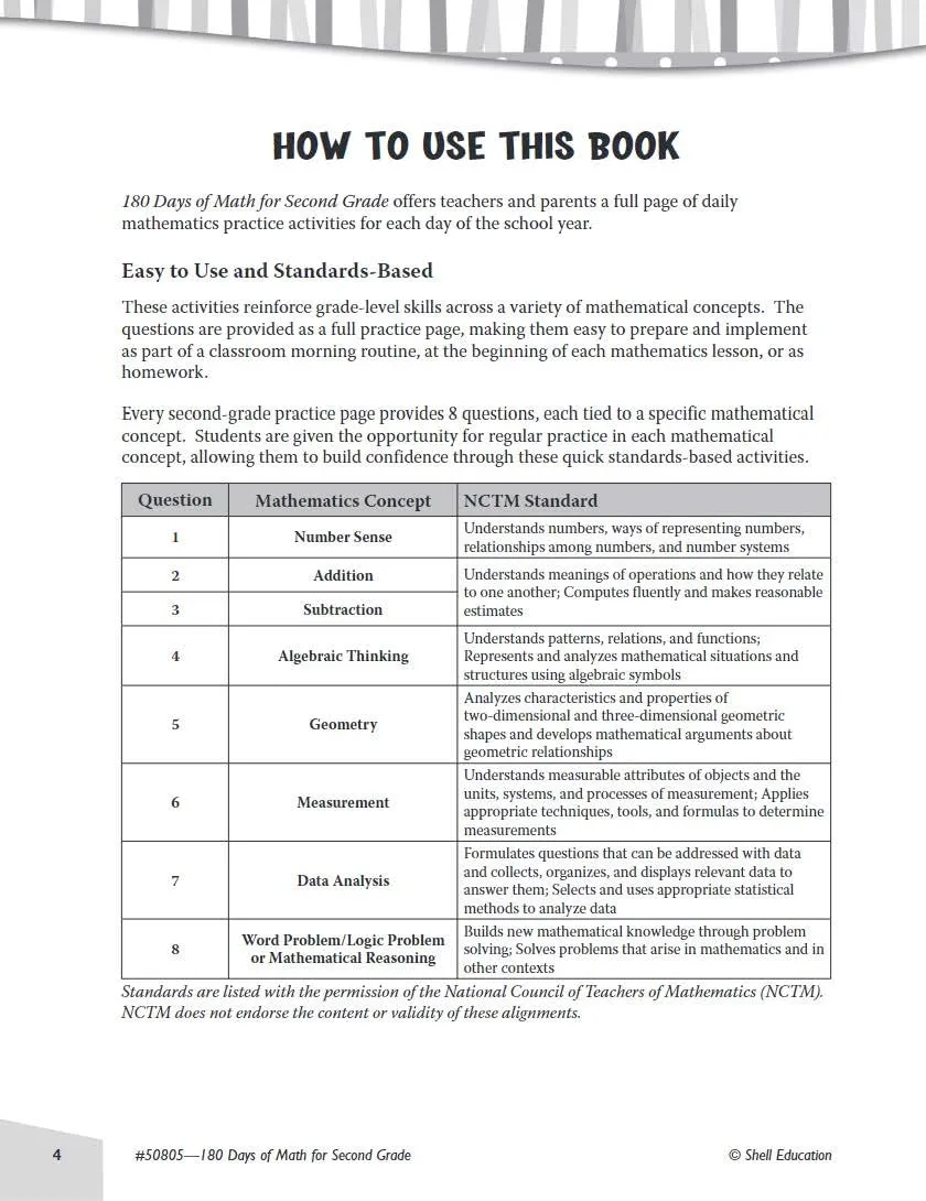 Shell Education 180 Days of Math for Second Grade (180 Days of Practice)