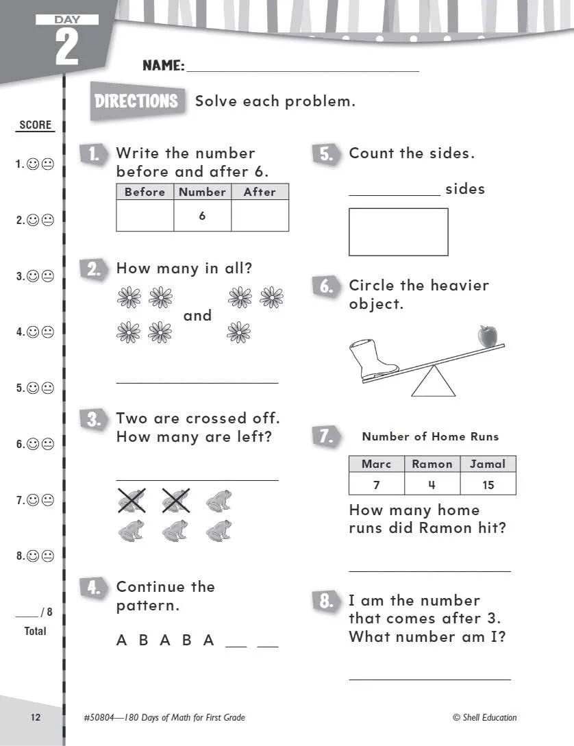 Shell Education 180 Days of Math for First Grade (180 Days of Practice)
