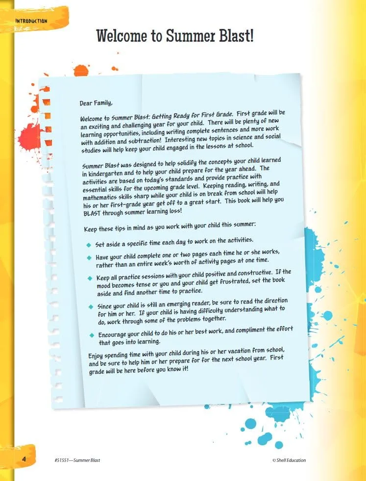 Summer Blast: Getting Ready for First Grade – Full-Color Workbook for Kids Ages 5-7 - Reading, Writing, Art
