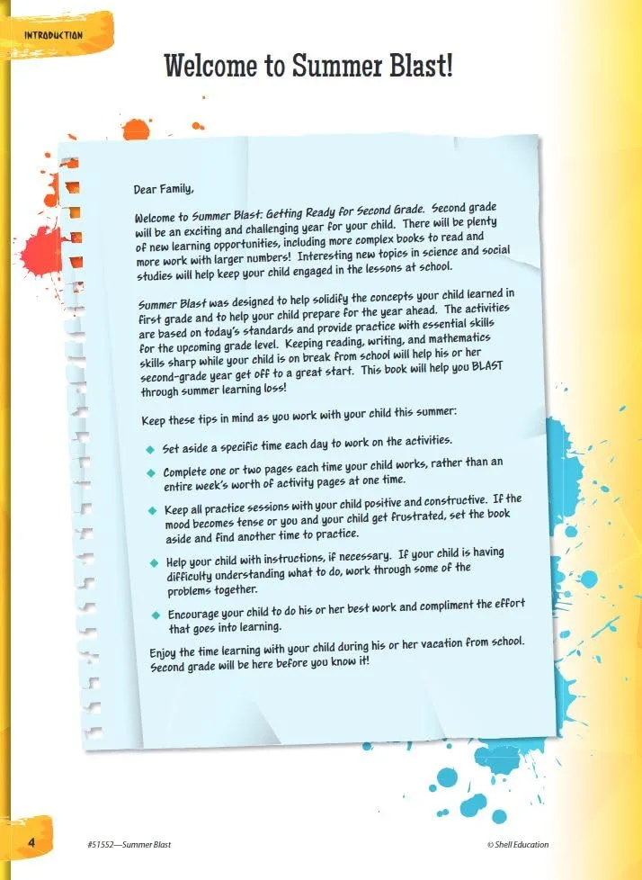 Summer Blast: Getting Ready for Second Grade – Full-Color Workbook for Kids Ages 6-8 - Reading, Writing, Art