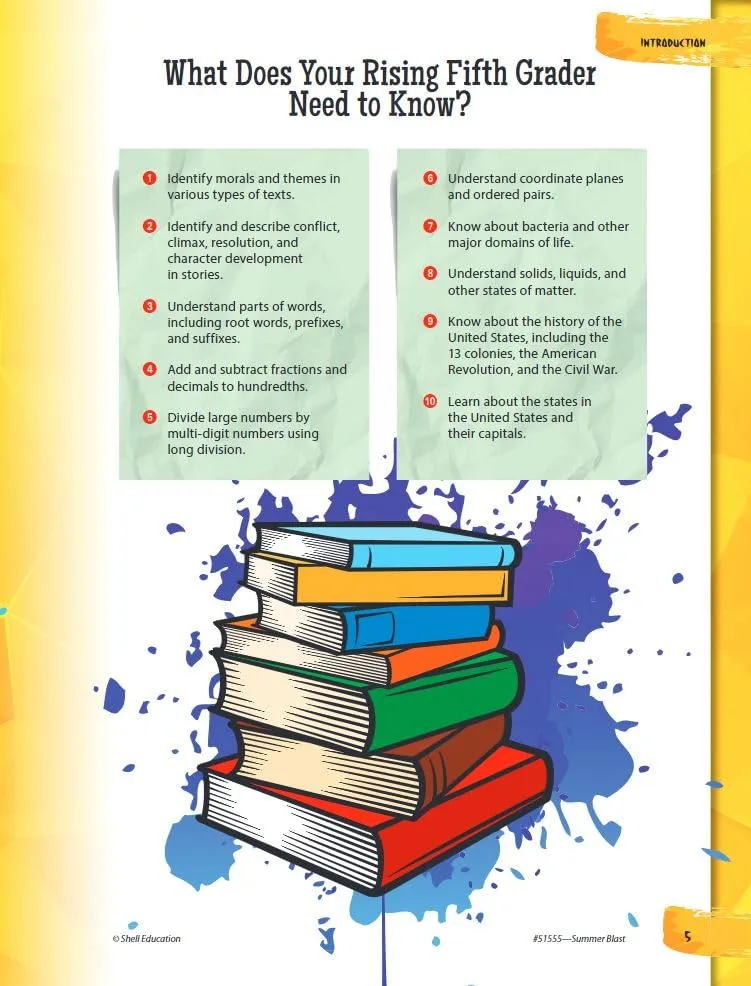Summer Blast: Getting Ready for Fifth Grade – Full-Color Workbook for Kids Ages 9-11 - Reading, Writing, Art