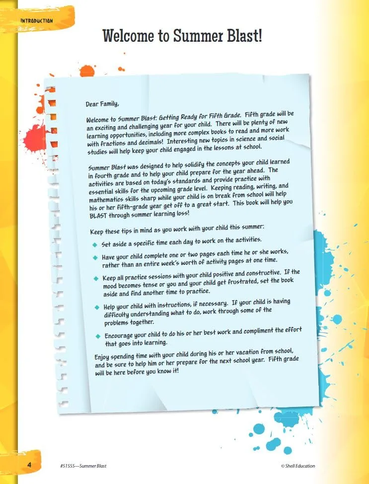 Summer Blast: Getting Ready for Fifth Grade – Full-Color Workbook for Kids Ages 9-11 - Reading, Writing, Art