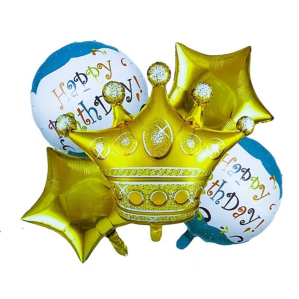 Shiny Crown Theme Foil balloons - 5 Pcs. Set