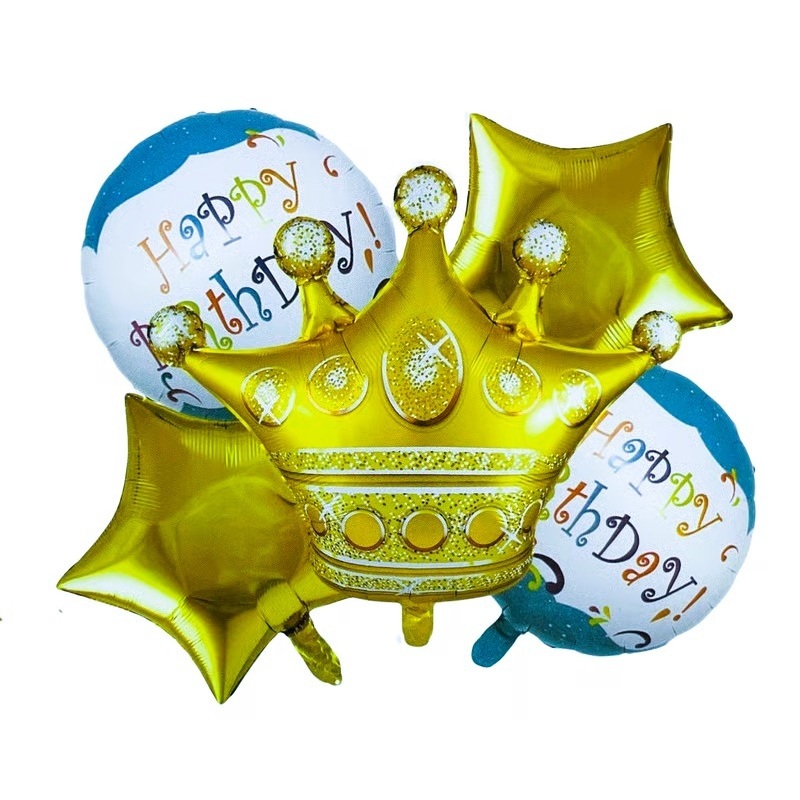 Shiny Crown Theme Foil balloons - 5 Pcs. Set