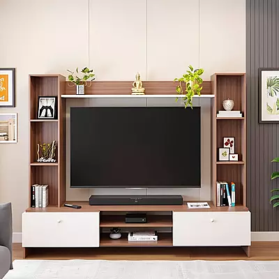 Modern Wooden TV Unit for Living Room Entertainment Center with Storage & Display Shelves Cabinet