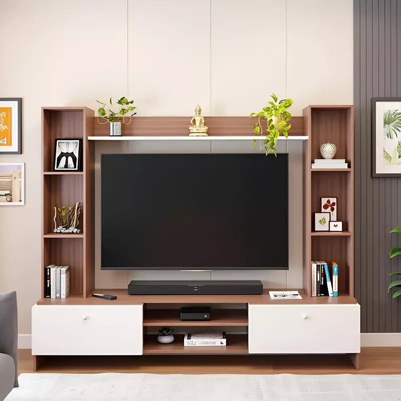 Modern Wooden TV Unit for Living Room Entertainment Center with Storage & Display Shelves Cabinet