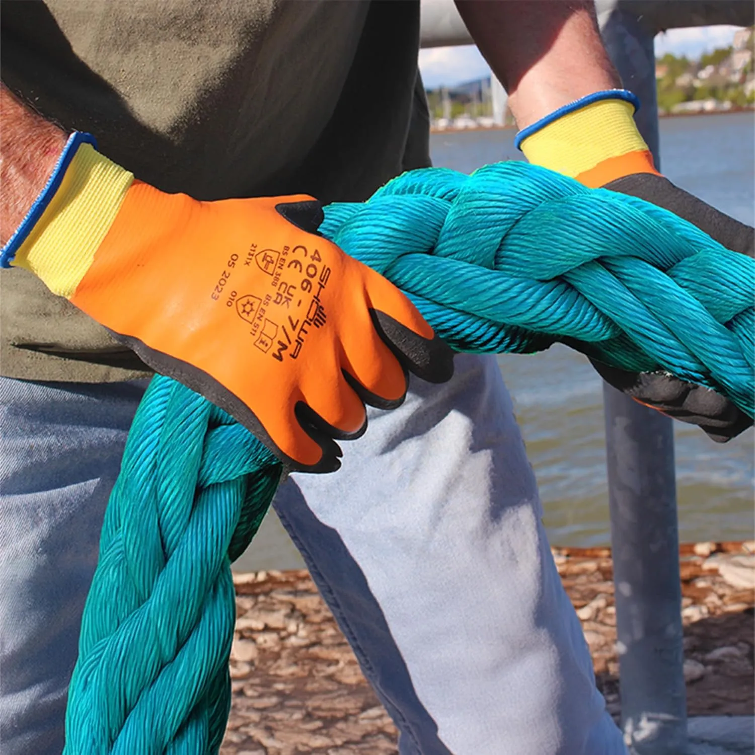 SHOWA 406 Full Double Coated Natural Rubber Latex Insulated General Purpose Winter Work Gloves with Nylon Blend Liner