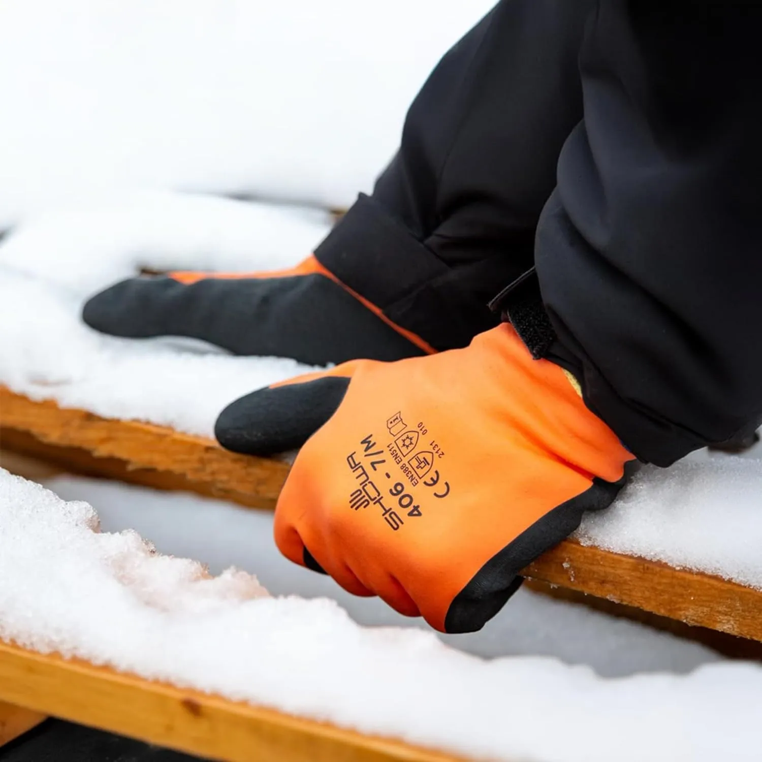 SHOWA 406 Full Double Coated Natural Rubber Latex Insulated General Purpose Winter Work Gloves with Nylon Blend Liner