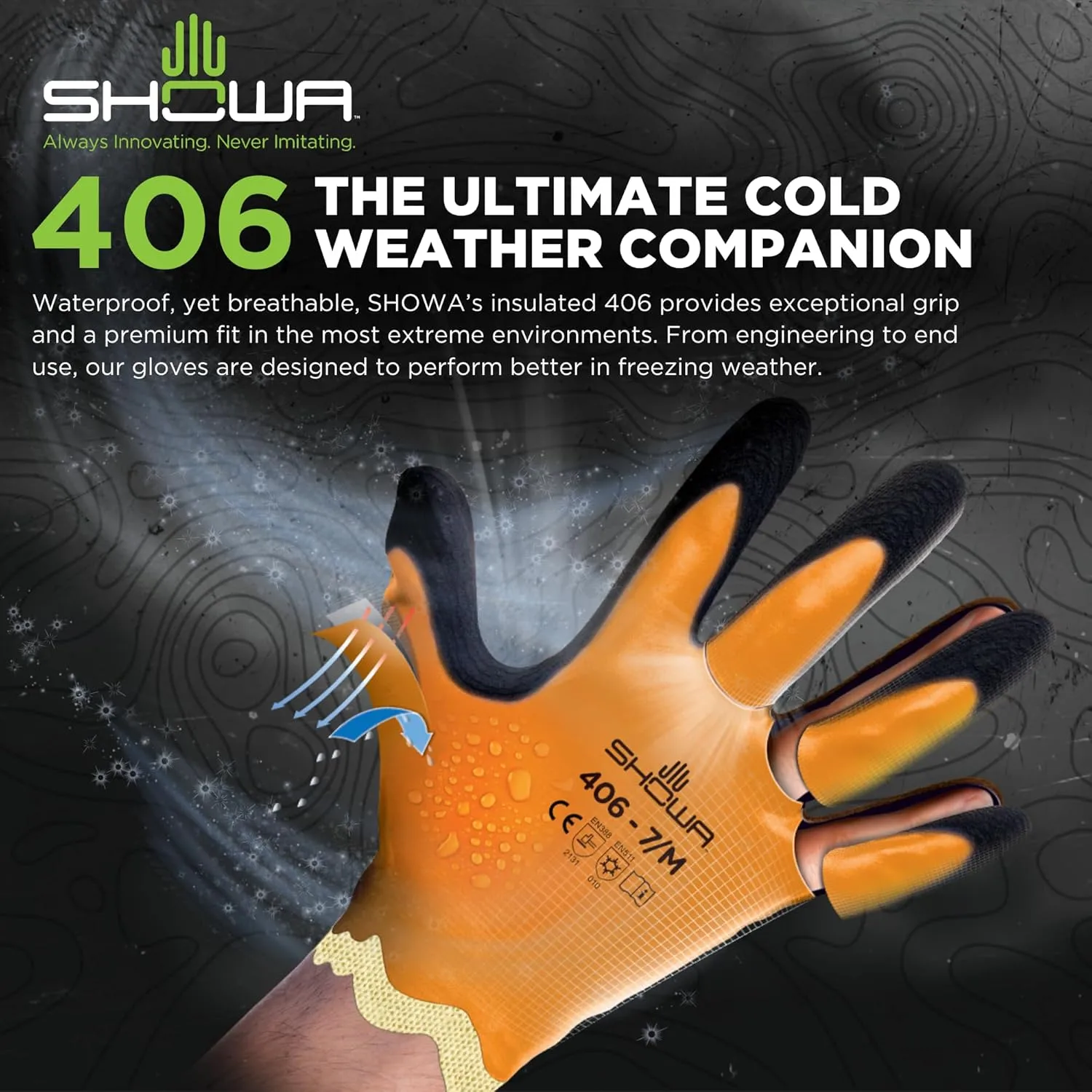 SHOWA 406 Full Double Coated Natural Rubber Latex Insulated General Purpose Winter Work Gloves with Nylon Blend Liner