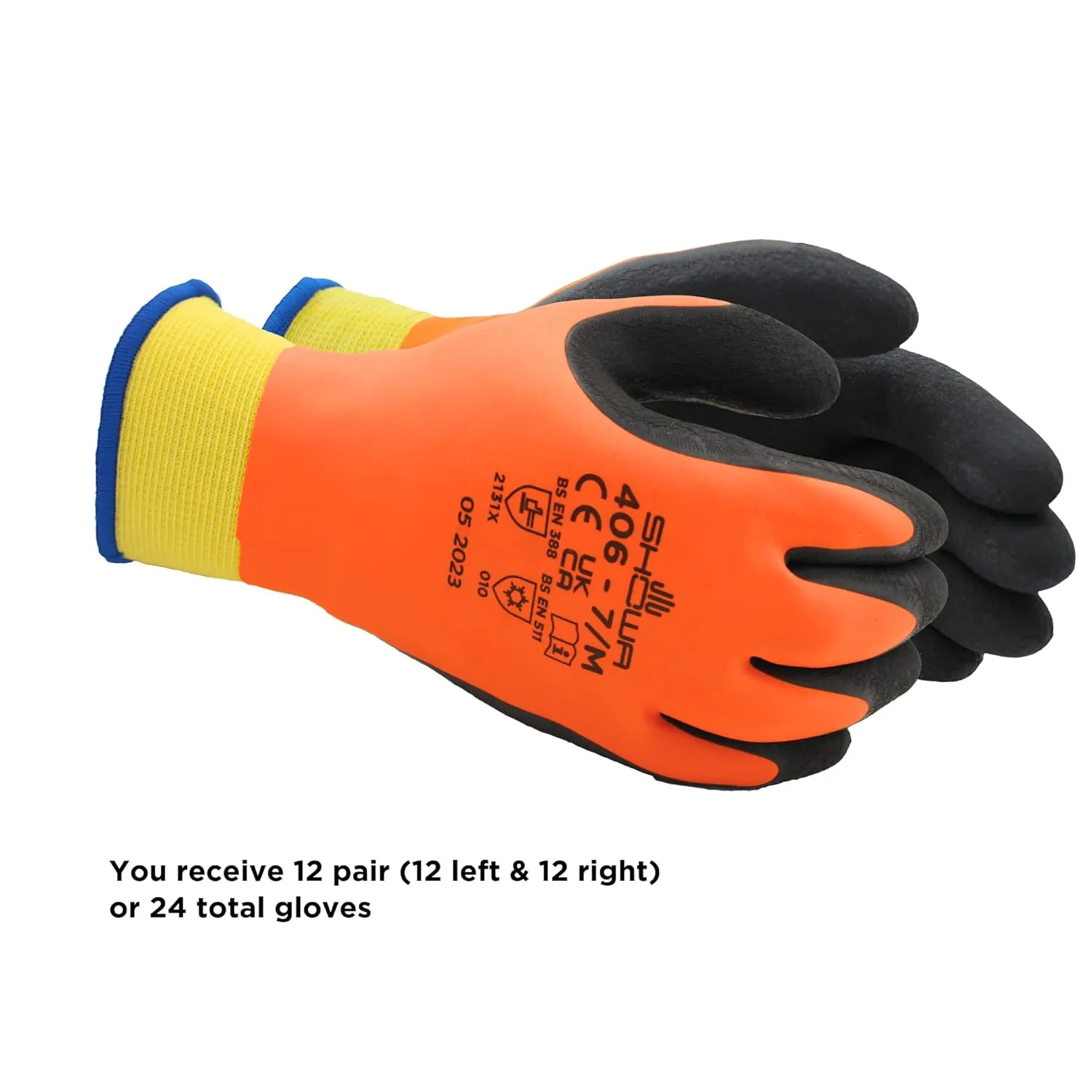 SHOWA 406 Full Double Coated Natural Rubber Latex Insulated General Purpose Winter Work Gloves with Nylon Blend Liner