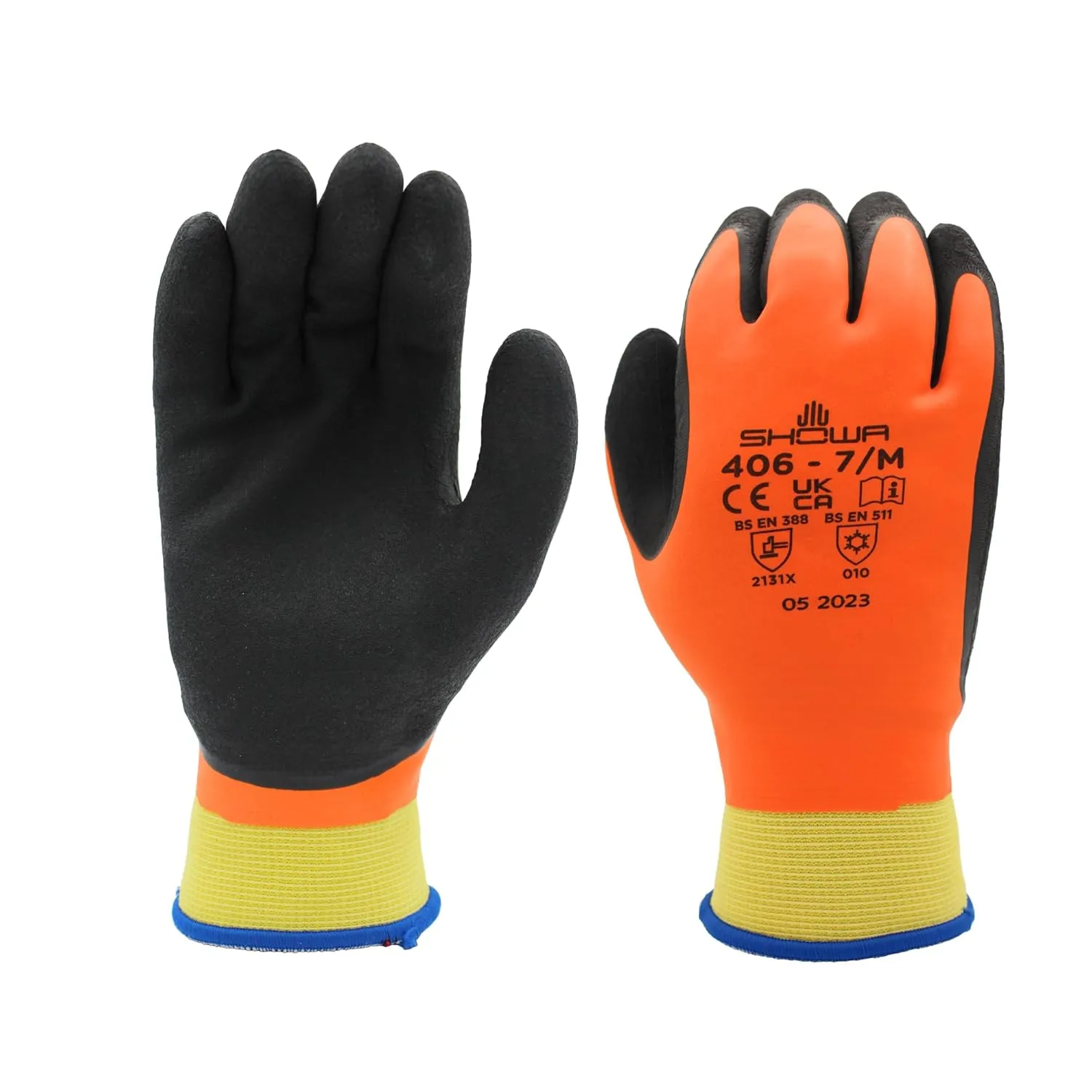 SHOWA 406 Full Double Coated Natural Rubber Latex Insulated General Purpose Winter Work Gloves with Nylon Blend Liner