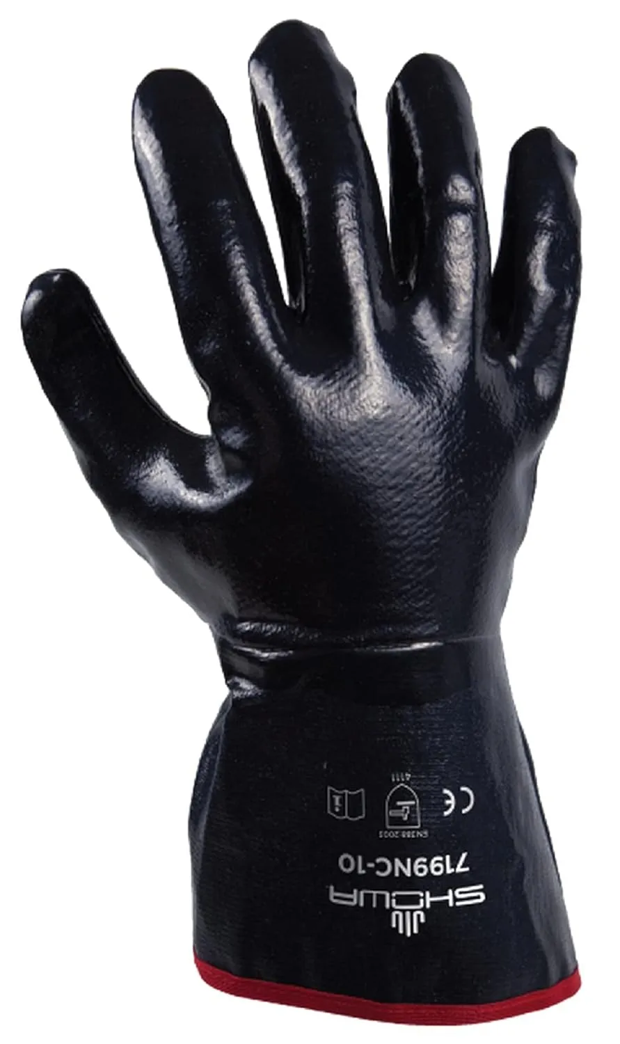 SHOWA 7199NC Fully Coated Nitrile thru Safety Cuff General Purpose Work Glove with Cotton Jersey Liner, Smooth Grip