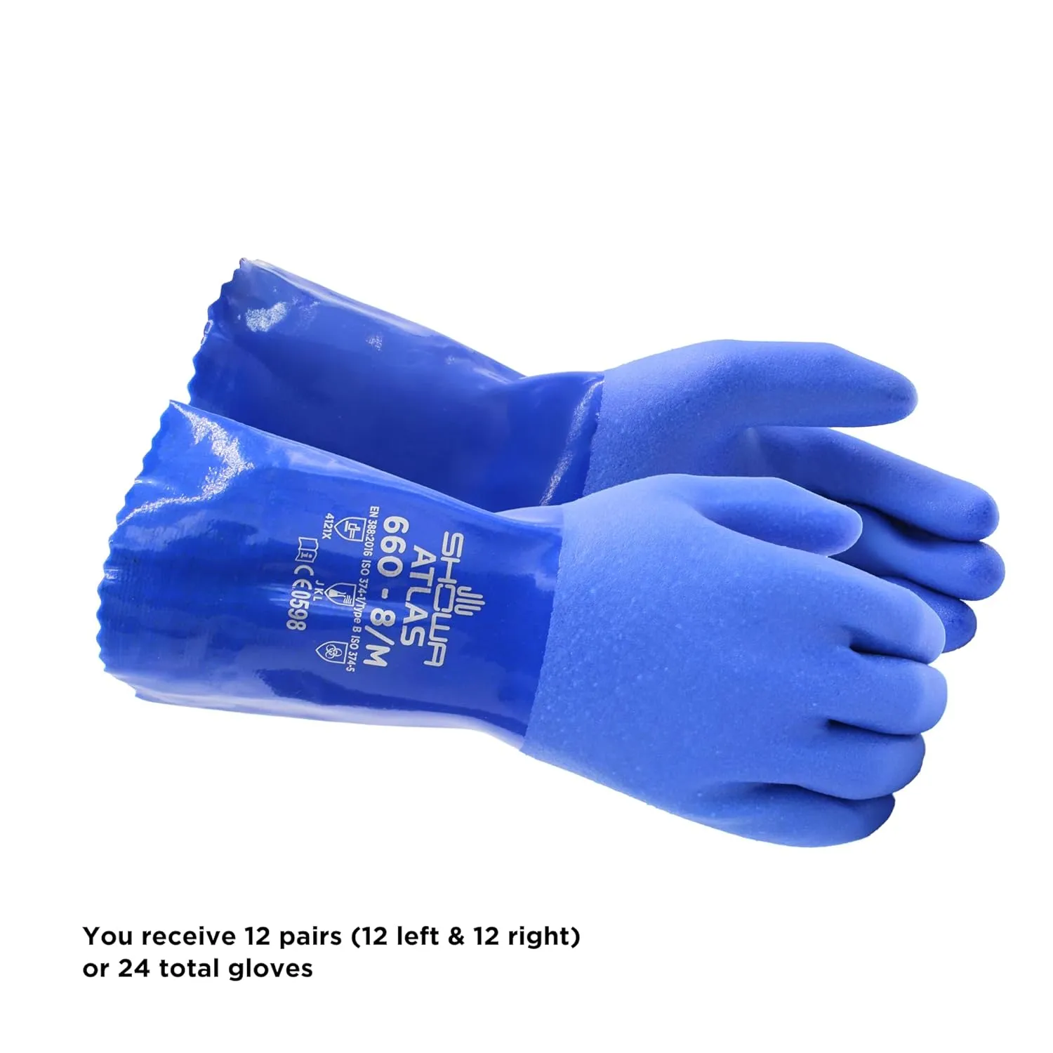 SHOWA Atlas 660 Triple-Dipped PVC Chemical-Resistant Safety Gloves, 12-inch Length