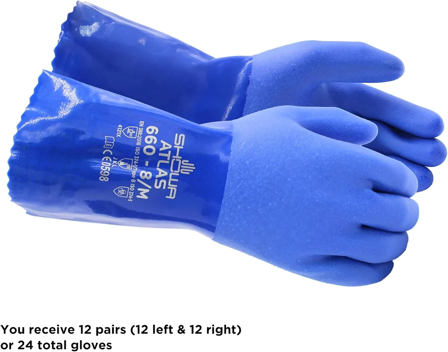 SHOWA Atlas 660 Triple-Dipped PVC Chemical-Resistant Safety Gloves, 12-inch Length